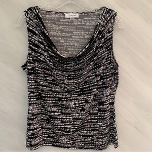 Calvin Klein Women’s L Black/White Drape Sleeveless Blouse Top